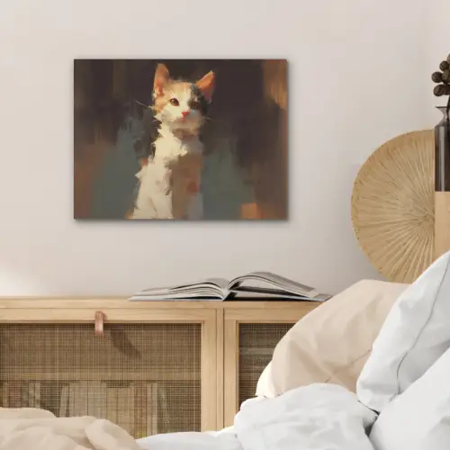 Kat - Geschilderd - Artistiek - Wit PET vilt klein -sfeer3