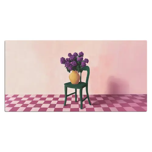 Stoel - Vaas - Bloemen - Geblokt Muismat XXL klein -3d_leeg