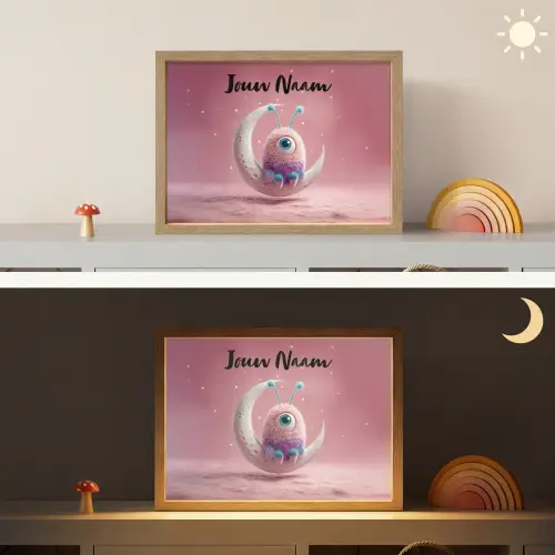 Maan - Monster - Roze Light Box met batterij (Wandlamp kind) middel -sfeer3_kind