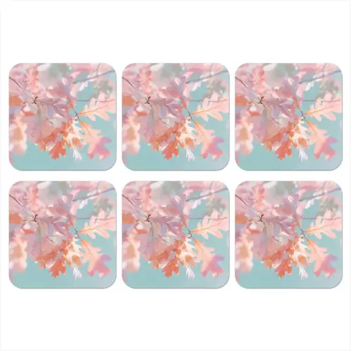 Eikenbladeren - Takken - Roze onderzetter kurk middel -3d