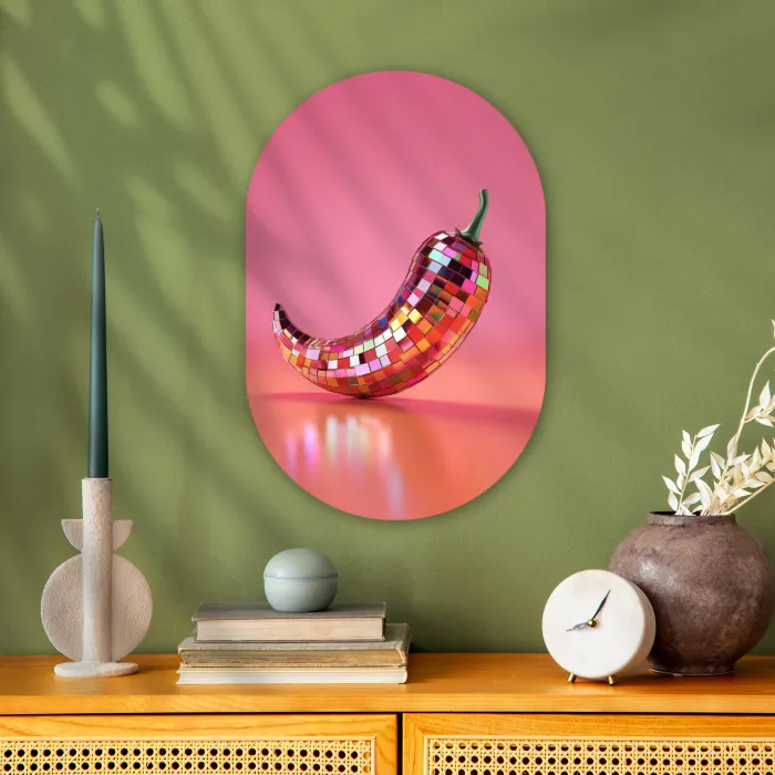 Peper - Disco - Rood - Glitter Wandcirkel Ovaal Forex klein -sfeer2