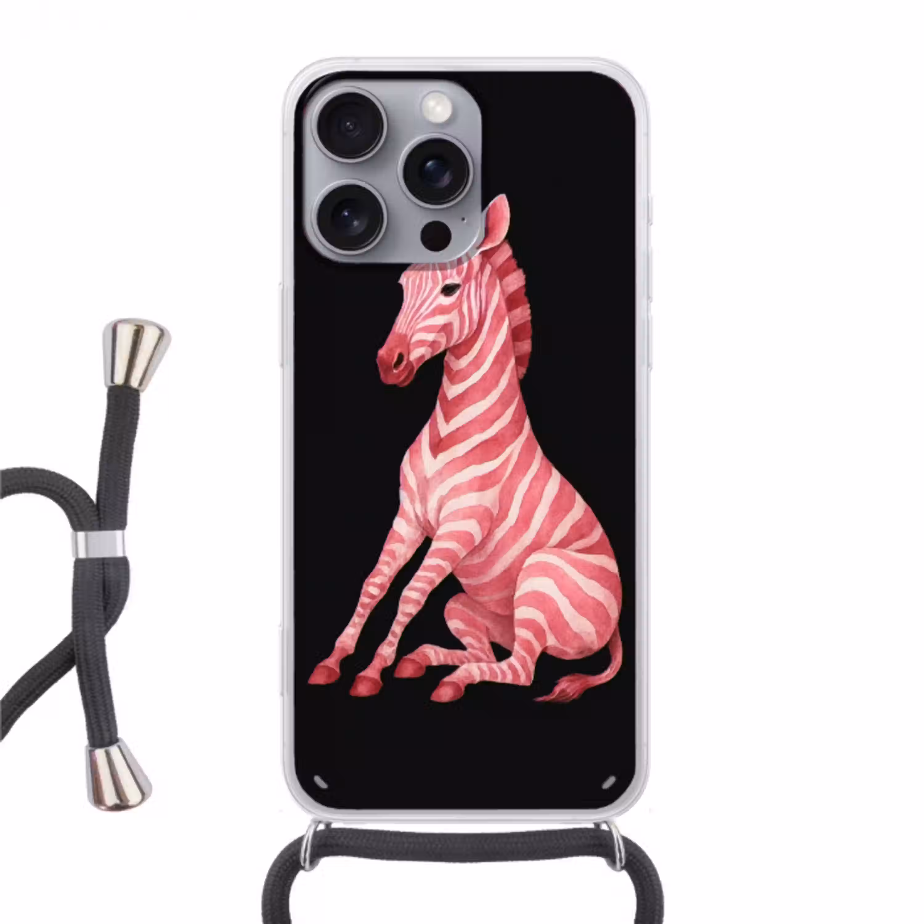 Zebra - Roze - Gestreept Hoesje iPhone 16 Pro Max met koord klein -3d