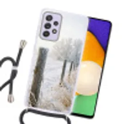 Hek - Sneeuw - Mist - Platteland - Nostalgisch Hoesje Samsung Galaxy A52 5G met koord klein -sfeer1