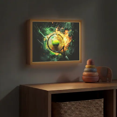 Tennis - Racket - Vuur - Groen Light Box met batterij (Wandlamp kind) middel -sfeer5_kind