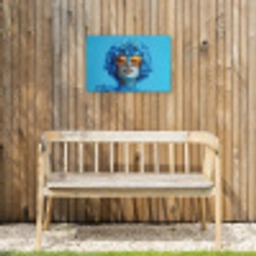 Vrouw - Bloem - Blauw - Modern - Bril - Portret Tuinposter op houten frame 2 cm dik klein -sfeer4