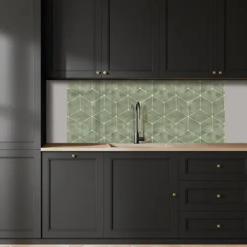 Subtiel - Geometrisch - Goud - Groen keuken achterwand 2 middel 871 -sfeer1