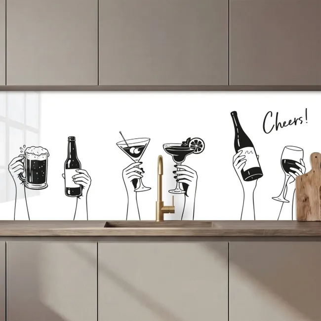 Kitchen Wall Splashback - Drinking - Black - White