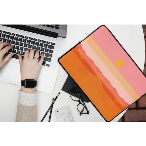 Zon - Abstract - Landschap - Oranje laptophoes neopreen klein -bureau
