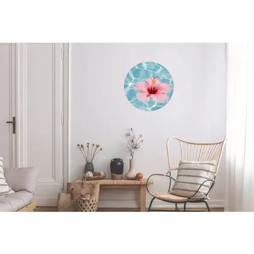 Hibiscus - Water - Roze Wandcirkel aluminium klein -woonkamer