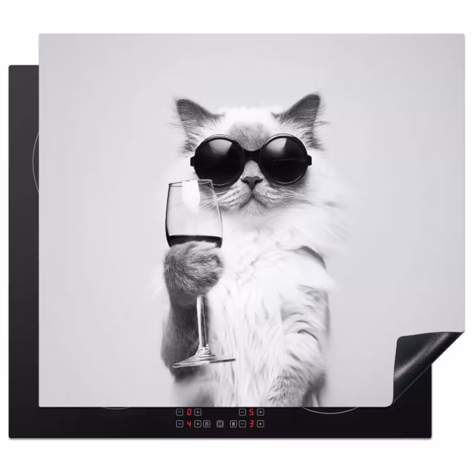 Inductie beschermer - Kat - Zonnebril - Wijnglas - Langharig