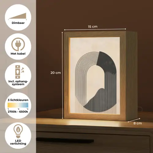 Grafisch gebogen motief - Beige Light Box met kabel (Tafellamp) klein -USP_NL