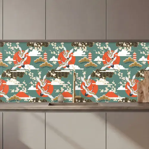 Kraanvogel - Sakura - Zon - Patronen keuken achterwand 2 middel 871 zz_3dshopping