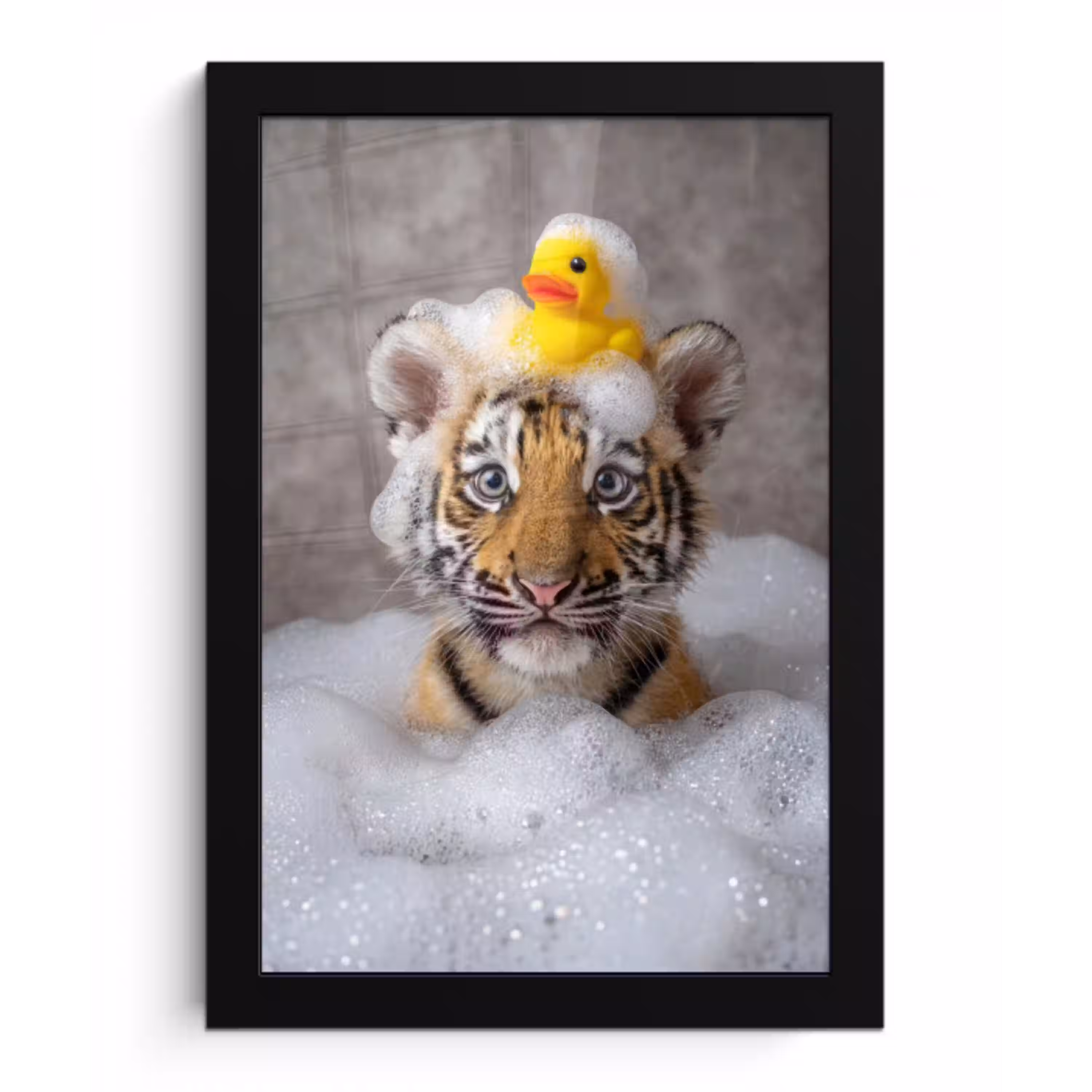 Welpje - Bad - Geel fotolijst zwart zonder passe partout klein -3d