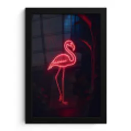 Flamingo - Roze - Neon - Licht fotolijst zwart zonder passe partout klein -3d
