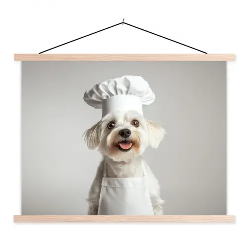 Hond - Wit - Kok textielposter latten blank klein -3d