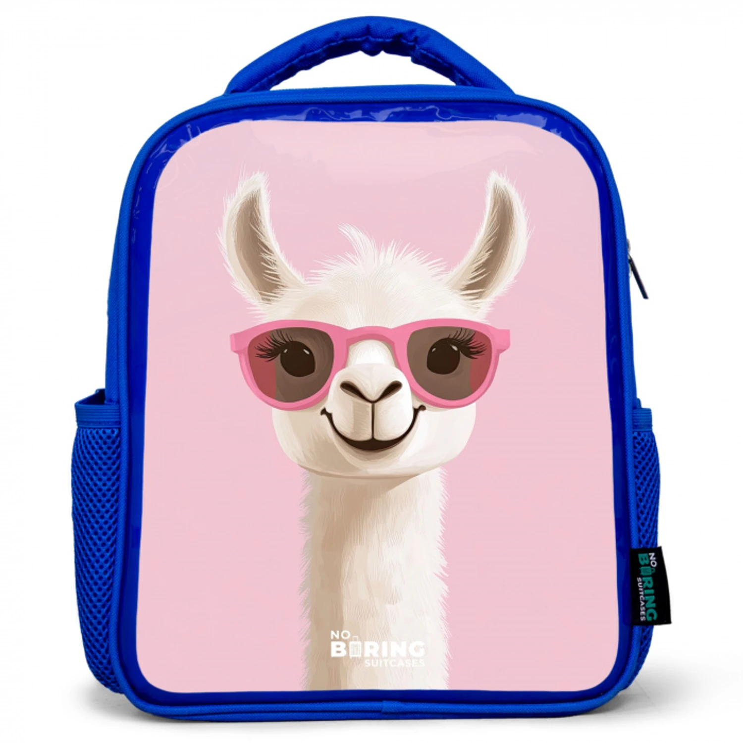 Lama - Wit - Zonnebril - Wimpers Kinderrugzak - Blauw middel -3d