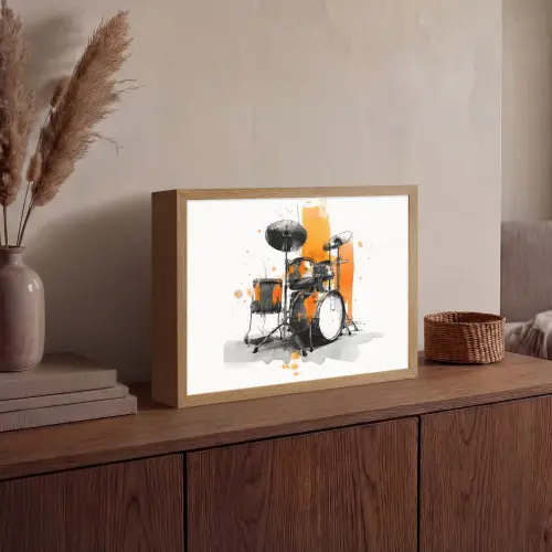 Drumstel - Oranje - Zwart - Aquarelverf Light Box met batterij (Wandlamp) middel -sfeer2