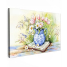 Vaas - Delftsblauw - Madeliefjes Tuinposter op houten frame 2 cm dik klein -3d