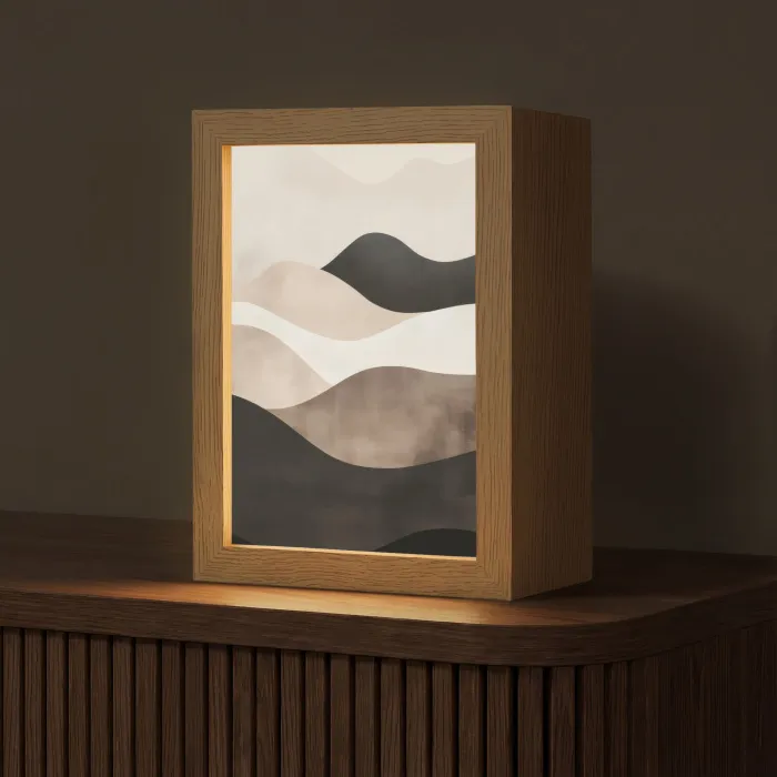 Abstract - Landschap - Golven - Crèmekleur Light Box met kabel (Tafellamp) klein -z3d_website