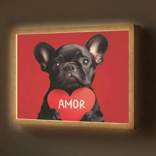 Amor - Hond  - Hartje - Rood Light Box met batterij (Wandlamp) middel -z3d_website