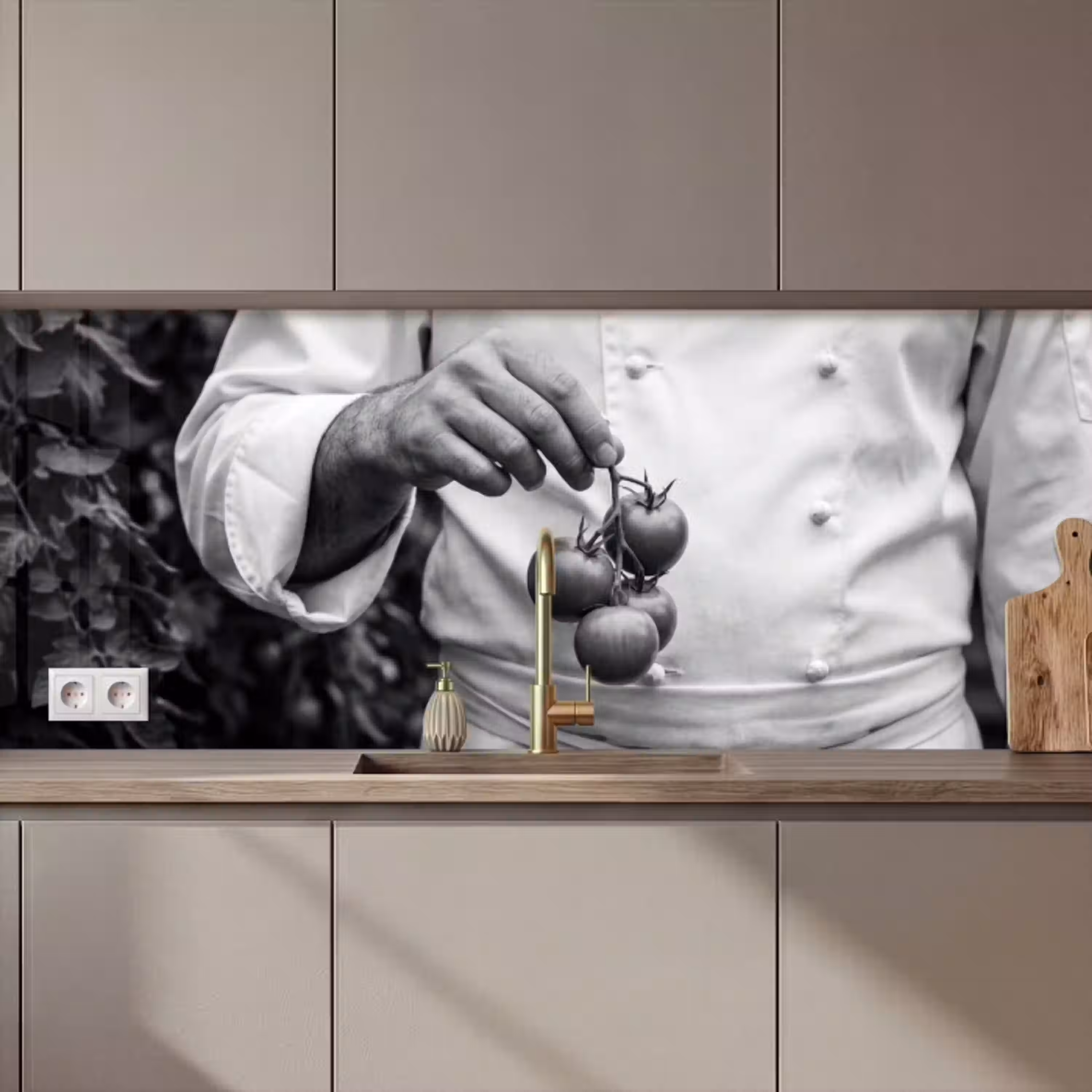 Tomaten - Chef - Zwart - Wit keuken achterwand 2 middel zz_3dshopping