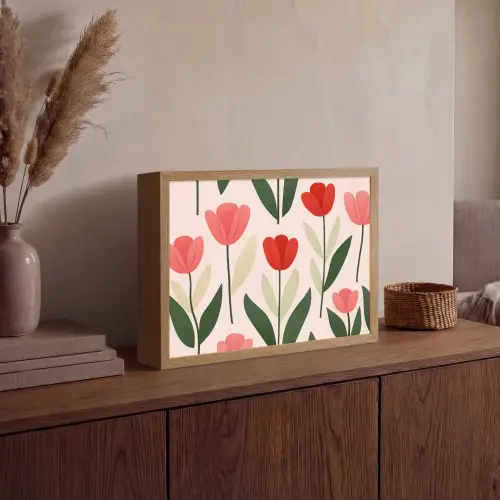 Tulpen - Modern - Roze Light Box met batterij (Wandlamp) middel -sfeer2