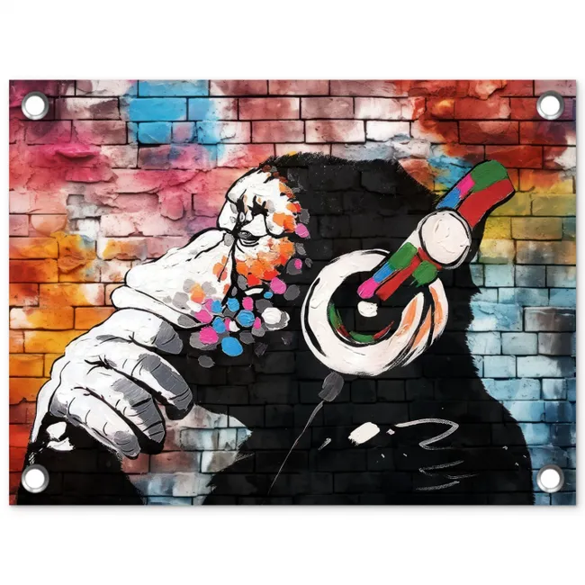 Aap met Koptelefoon tuinposter los doek klein -3d