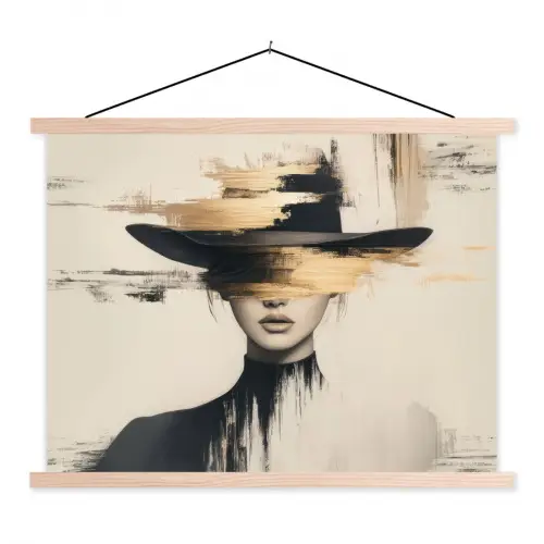 Vrouw - Hoed - Verf textielposter latten blank klein -3d