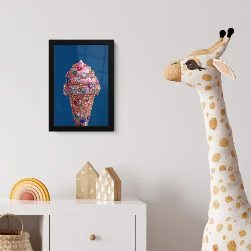 Ijsje - Hoorntje - Steentjes - Blauw fotolijst zwart zonder passe partout klein -usfeer4_kinderkamer