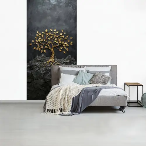 Bladeren - Goud - Boom - Rots fotobehang vinyl groot -slaapkamer