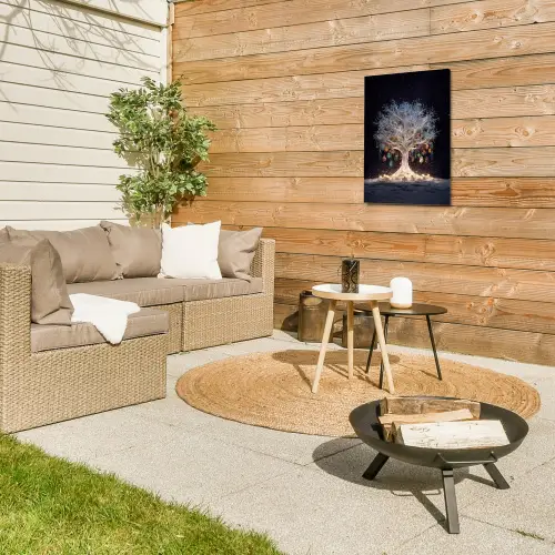 Sneeuwboom  - Lichtjes - Wit - Kleurrijk Tuinposter op houten frame 2 cm dik klein -sfeer2