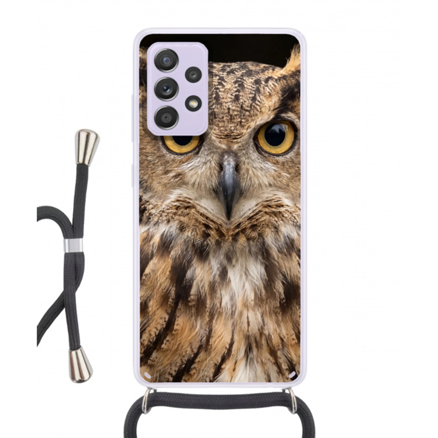 Oehoe - Uil - Portret - Bruin Hoesje Samsung Galaxy A52 5G met koord klein -3d