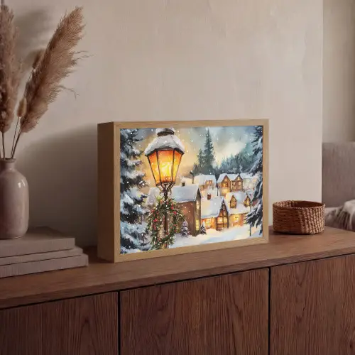 Kerstdorp - Huizen - Sneeuw - Kerst Light Box met batterij (Wandlamp) middel -sfeer2