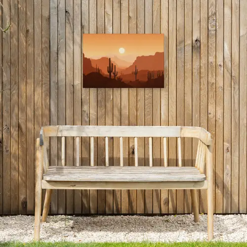 Landschap - Woestijn - Cactussen - Zon Tuinposter op houten frame 2 cm dik klein -sfeer4