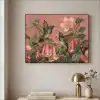 Kolibries - Bloemen - Groen - Roze Textielframe zwart klein -sfeer2