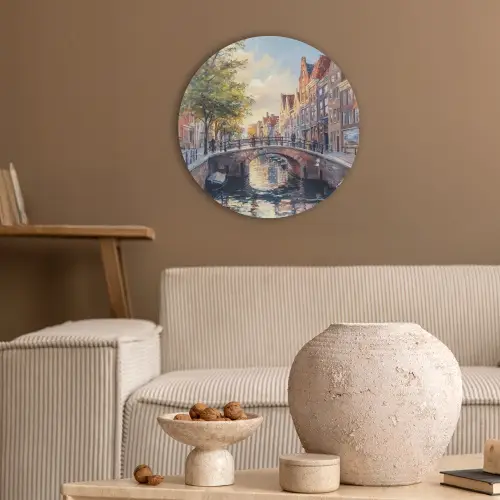 Brug - Stad - Huizen - Boot Akoestische PET Vilt - Rond klein -sfeer1