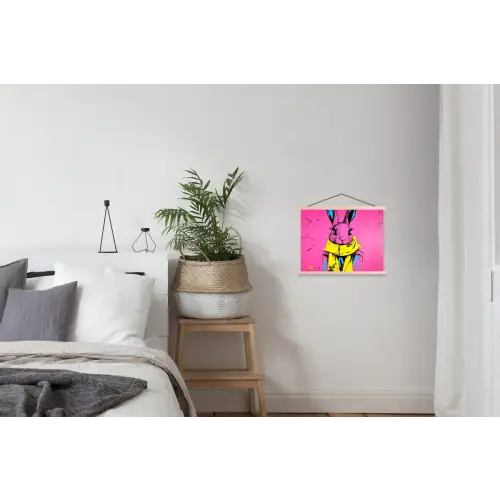 Konijn - Felroze - Sjaal - Abstract textielposter latten blank klein -woonkamer
