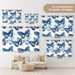 Blauw - Vlinders - Bloemen - Wit Wandkleed katoen klein 269 -tsfeer8_DE