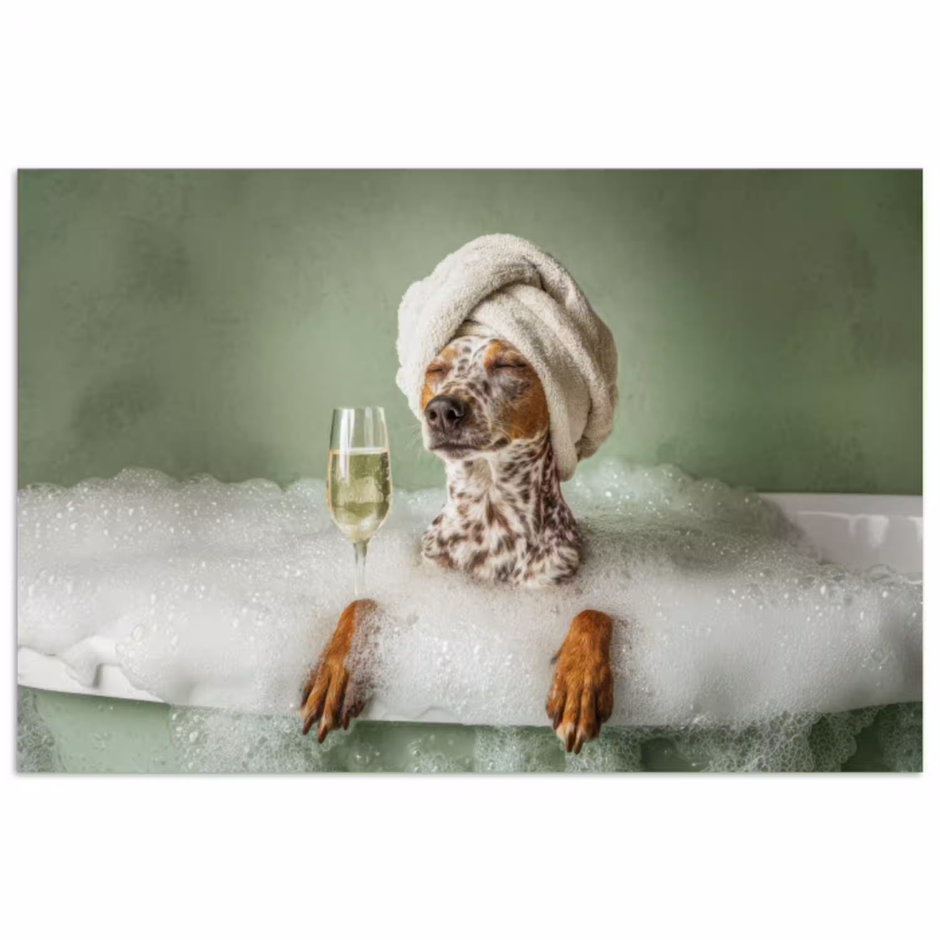 Hond - Bad - Champagne - Handdoek poster papier klein -3d