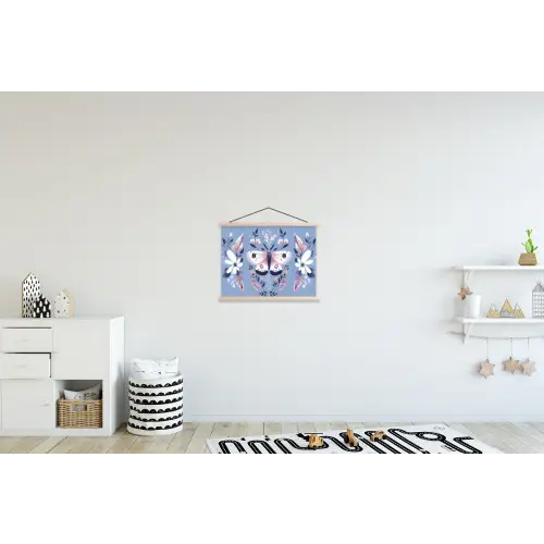 Vlinder - Vleugels - Stippen - Bloemen textielposter latten blank klein -kinderkamer