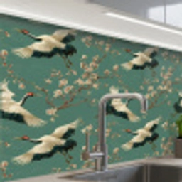 Kersenbloesem - Kraamvogels - Groen keuken achterwand 2 middel 865 -zzzz3d_schuin