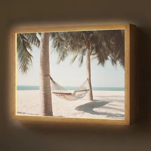 Hangmat - Palmbomen - Strand - Zee Light Box met batterij (Wandlamp) middel -z3d_website
