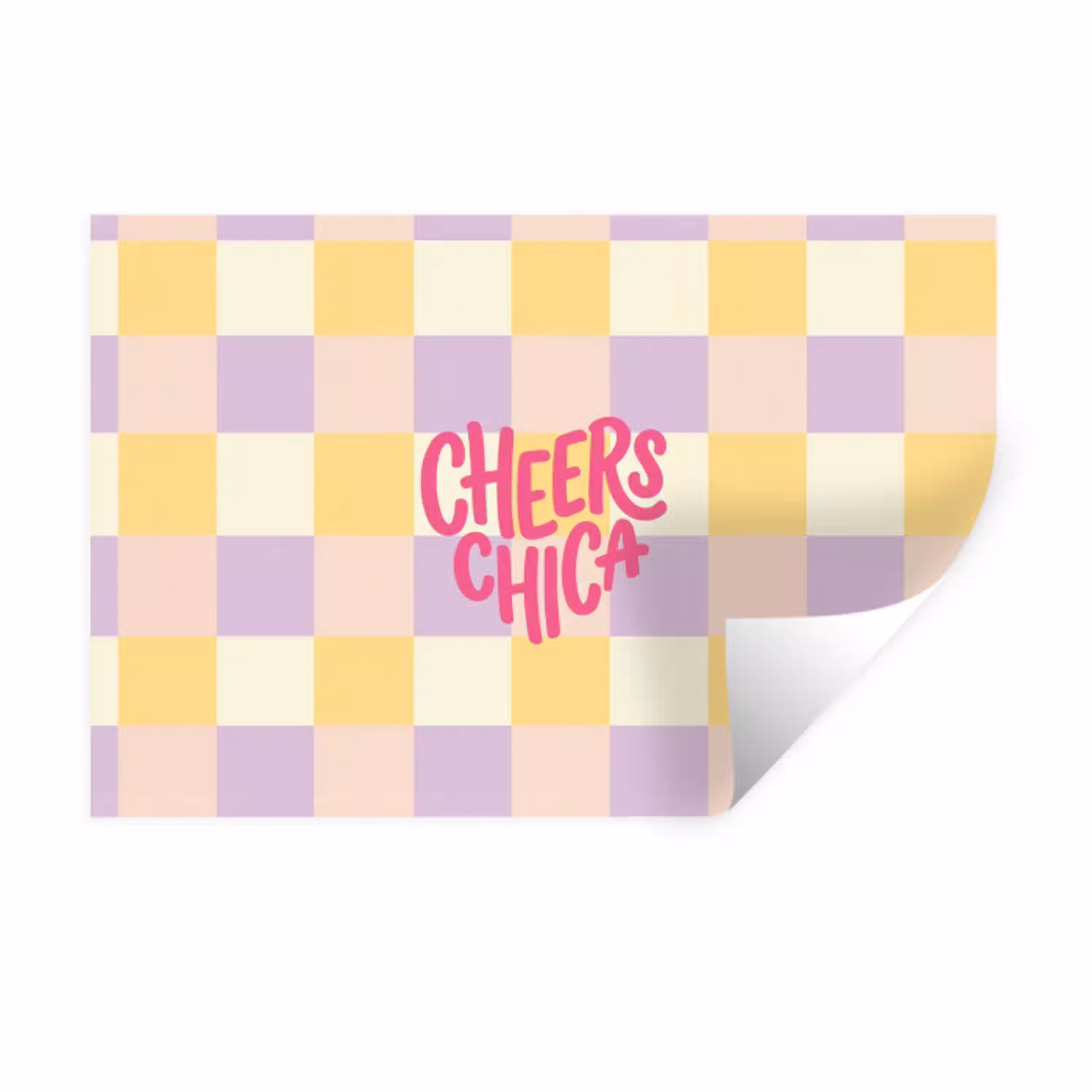 Cheers Chica - Ruitjes - Lila - Geel Muursticker klein -3d
