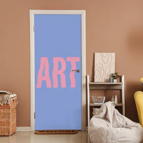 Art - Roze - Blauw deurposter klein -sfeer1