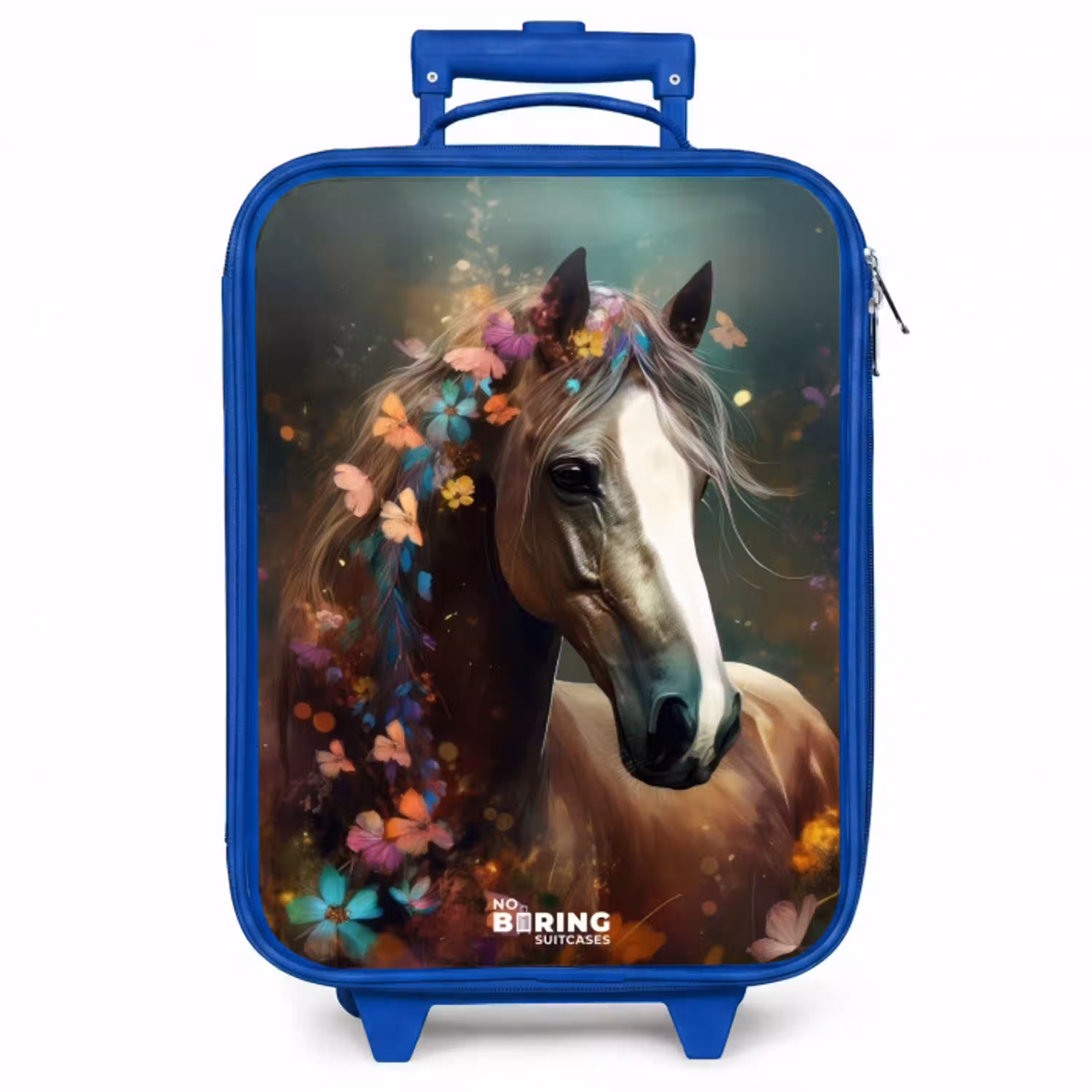 Lichtbruin paard tussen de bloemen Kinderkoffer - Blauw klein -zzz_website3d
