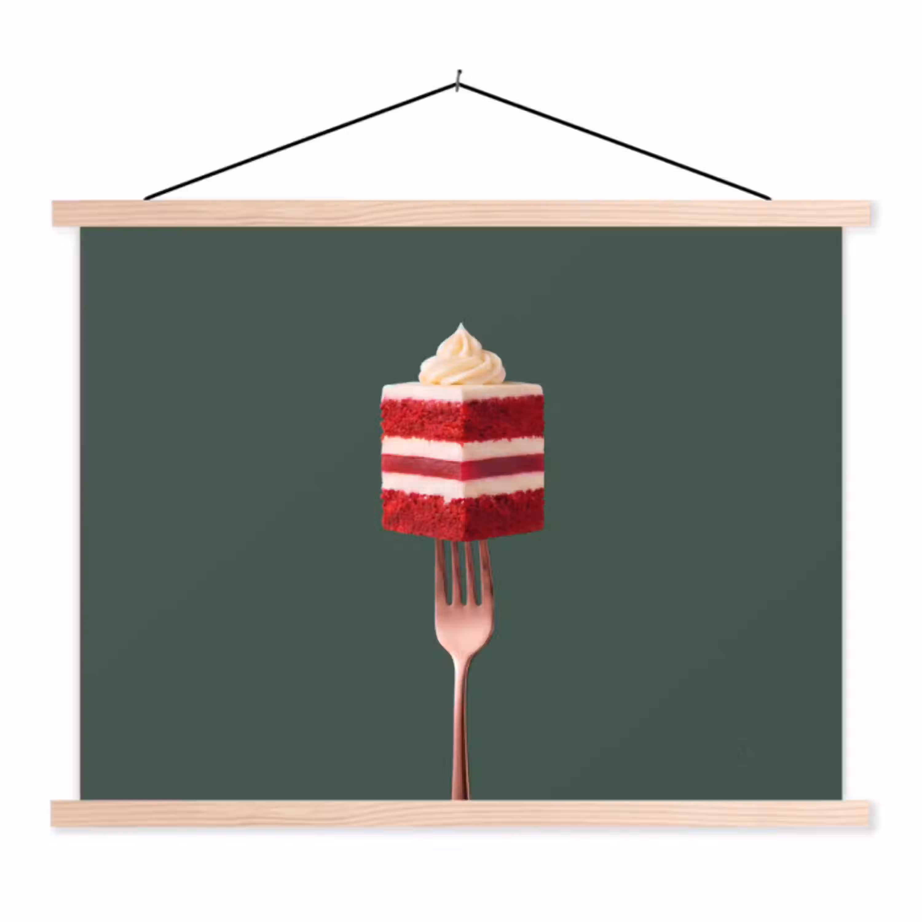 Cake - Vork - Rood textielposter latten blank klein -3d