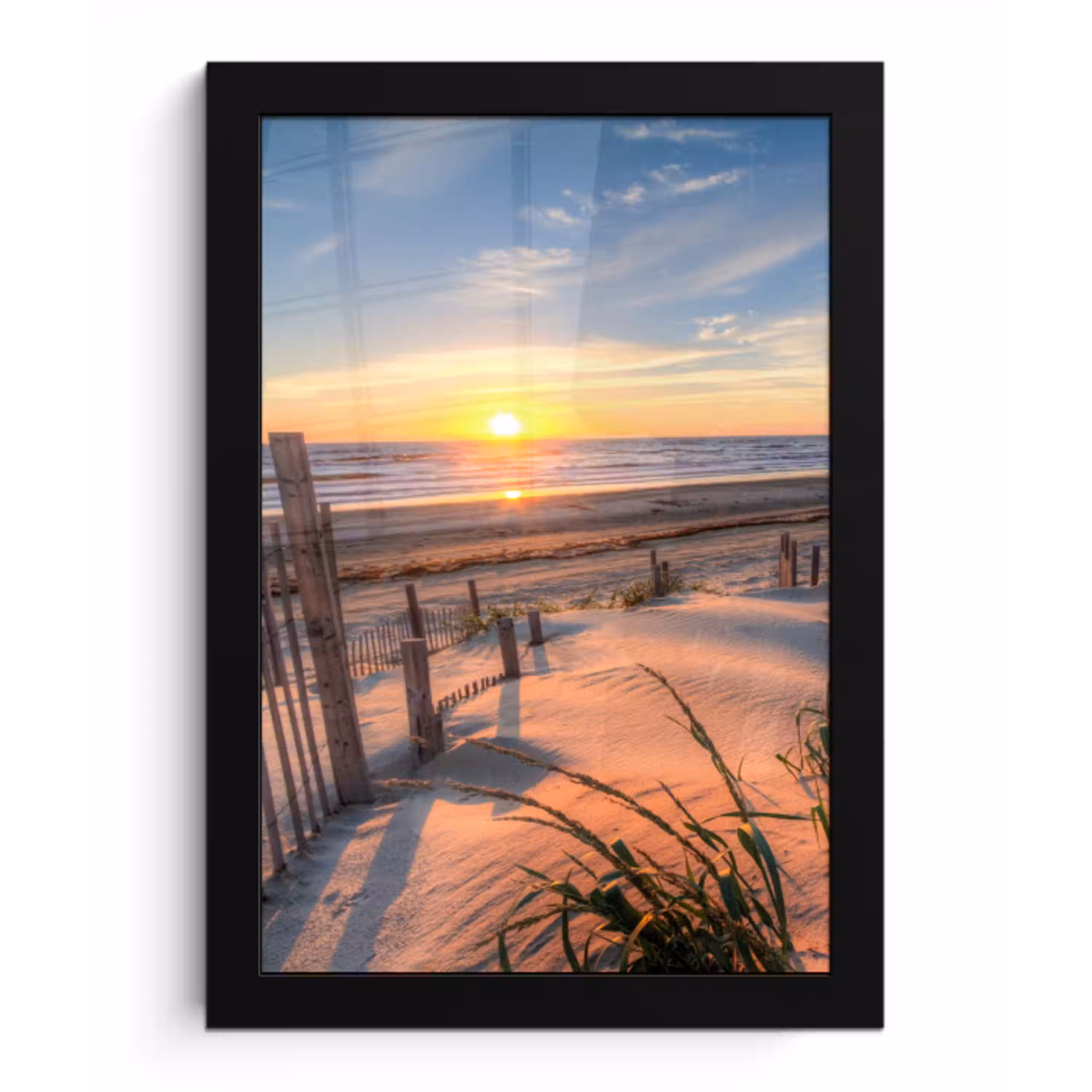 Strand - Zee - Duin - Zonsondergang - Landschap fotolijst zwart zonder passe partout klein -3d