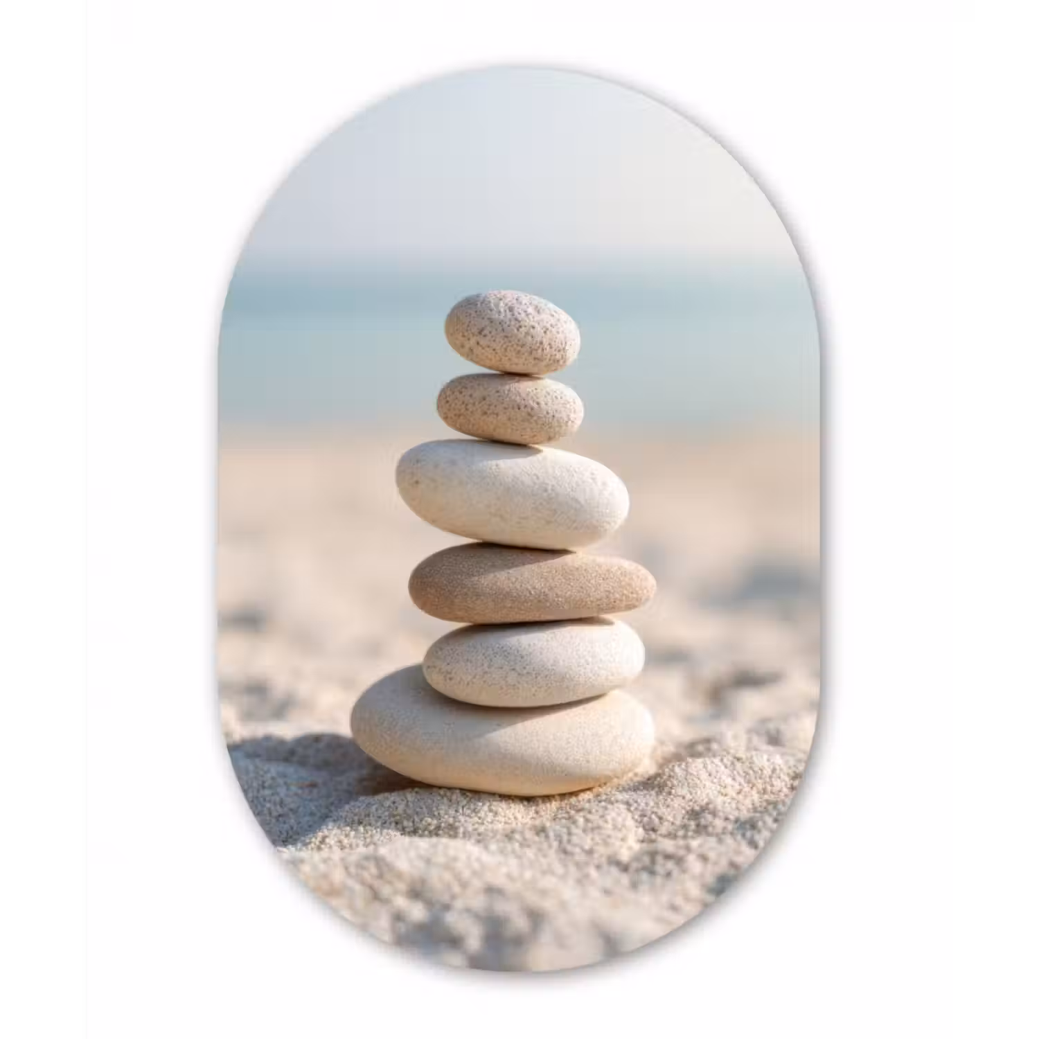Alu-Dibond-Bild Oval - Steine - Stapel - Sand - Meer