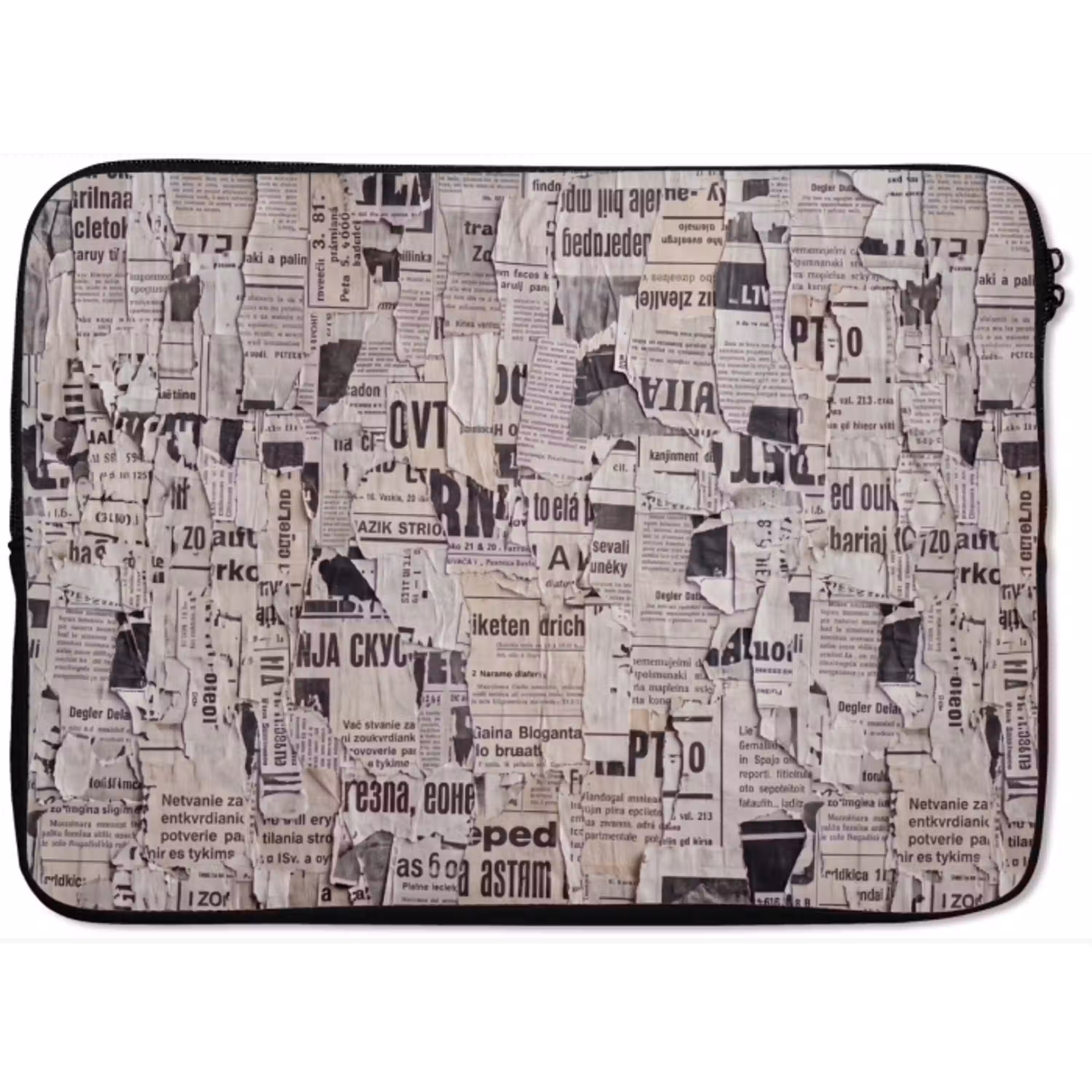 Krant - Gescheurd - Textuur - Abstract - Zwart-wit laptophoes neopreen klein -zkaufland3dotto