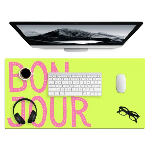 Groen - Smiley - Bonjour - Roze Muismat XXL klein -3d